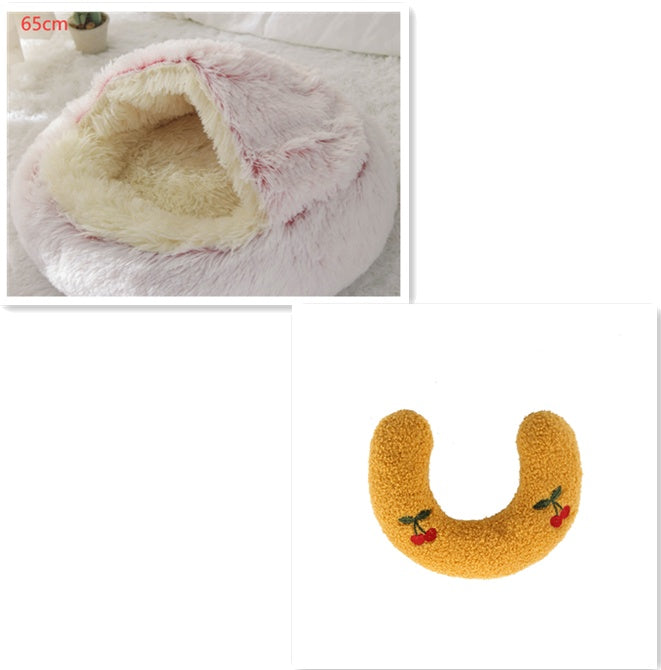 Pet 2 In 1 Plush Winter Bed Round Warm Sleeping House