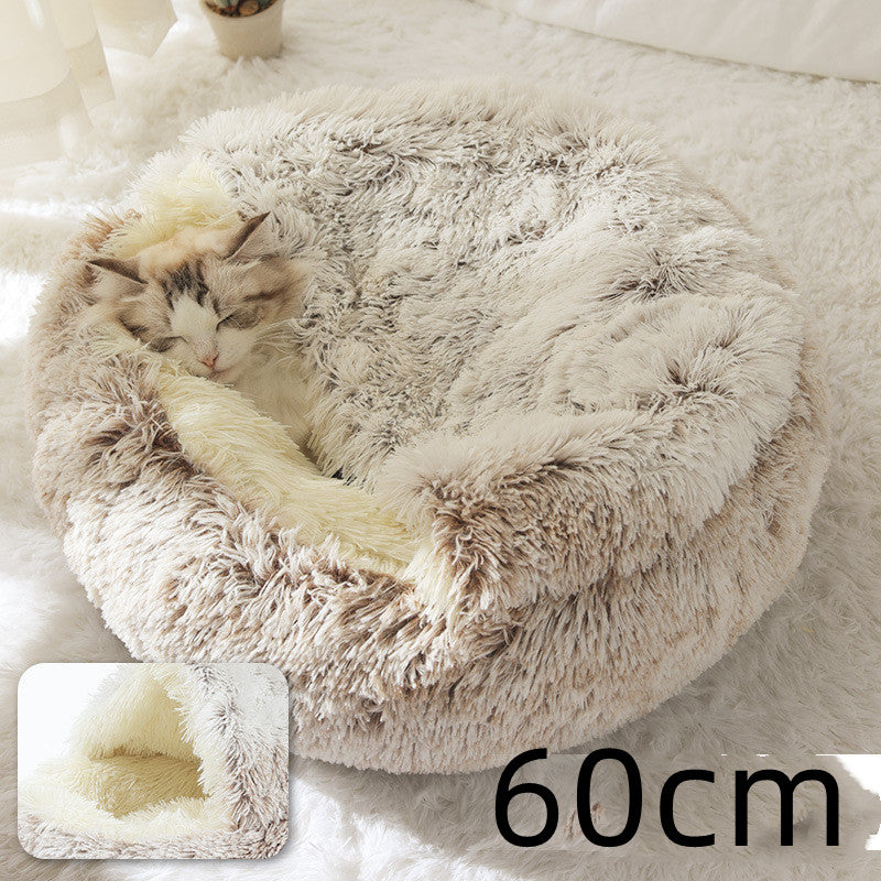 Pet 2 In 1 Plush Winter Bed Round Warm Sleeping House