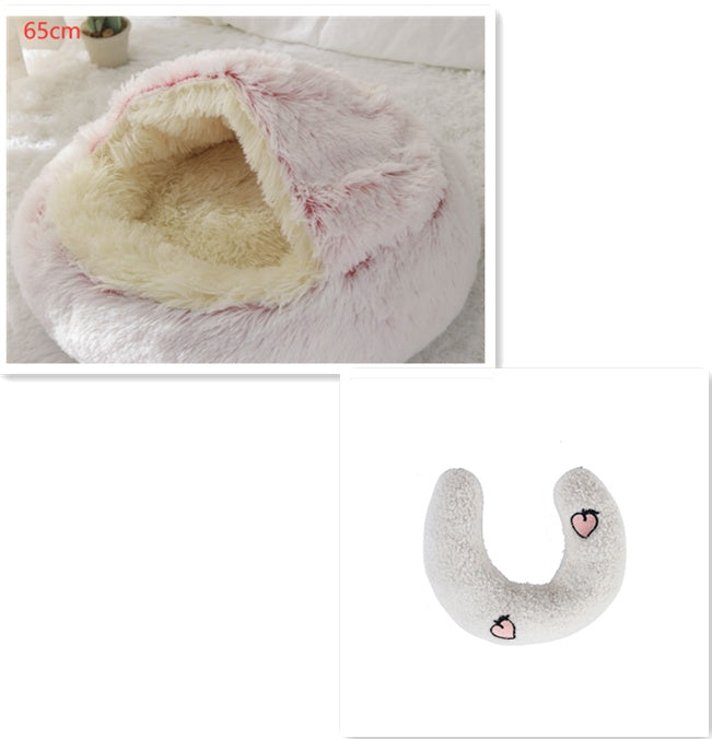 Pet 2 In 1 Plush Winter Bed Round Warm Sleeping House
