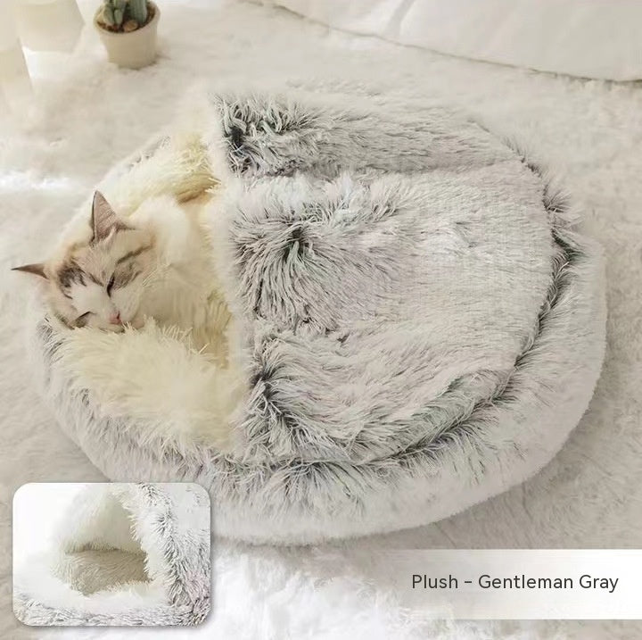 Pet 2 In 1 Plush Winter Bed Round Warm Sleeping House