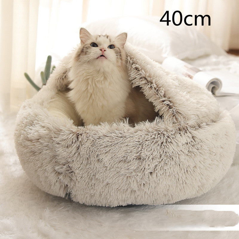 Pet 2 In 1 Plush Winter Bed Round Warm Sleeping House