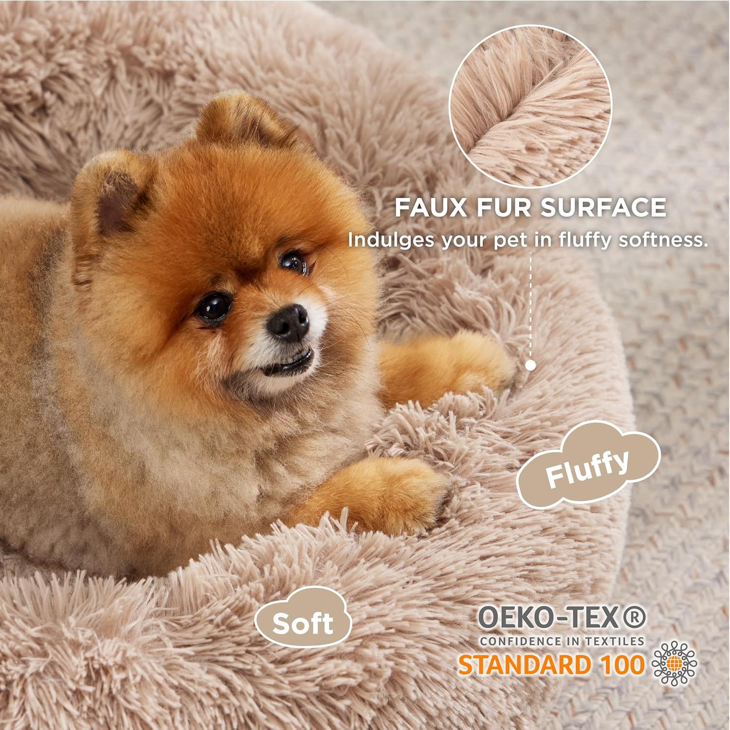 Pet Round Plush Bed Non Slip Fluffy Sleeping Cushion
