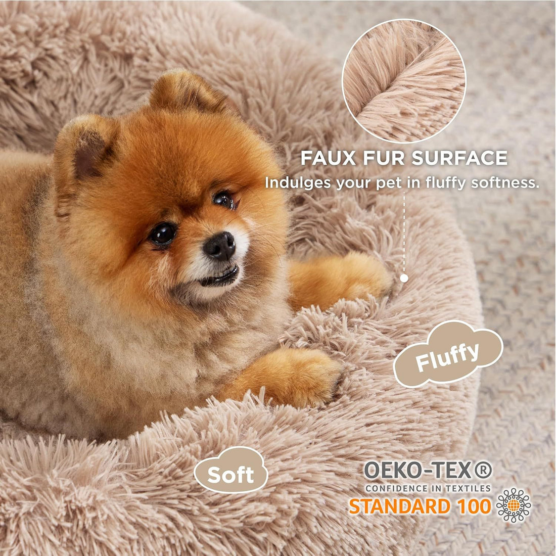 Pet Round Plush Bed Non Slip Fluffy Sleeping Cushion