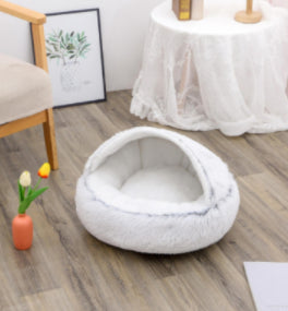Pet 2 In 1 Plush Winter Bed Round Warm Sleeping House