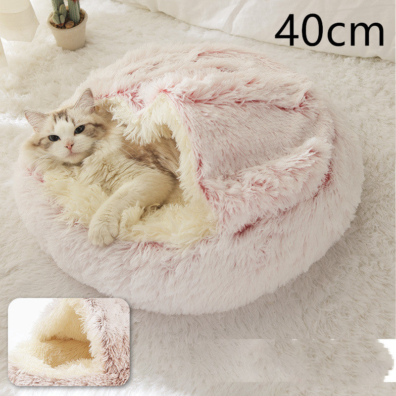 Pet 2 In 1 Plush Winter Bed Round Warm Sleeping House
