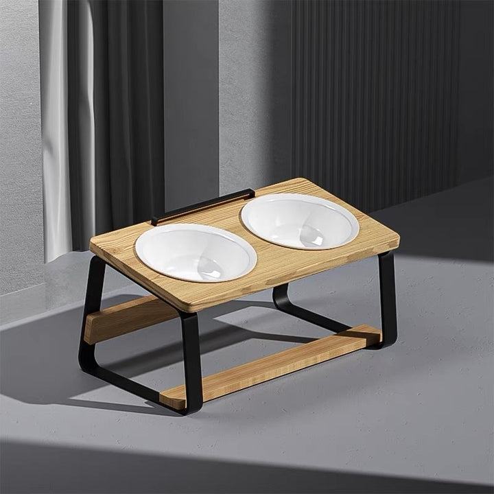 Pet Ceramic Double Bowl Elevated Feeding Water Bowl