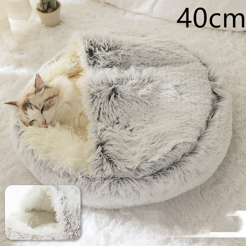 Pet 2 In 1 Plush Winter Bed Round Warm Sleeping House