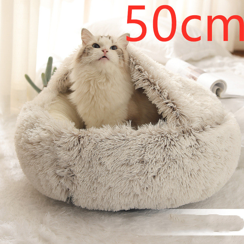 Pet 2 In 1 Plush Winter Bed Round Warm Sleeping House