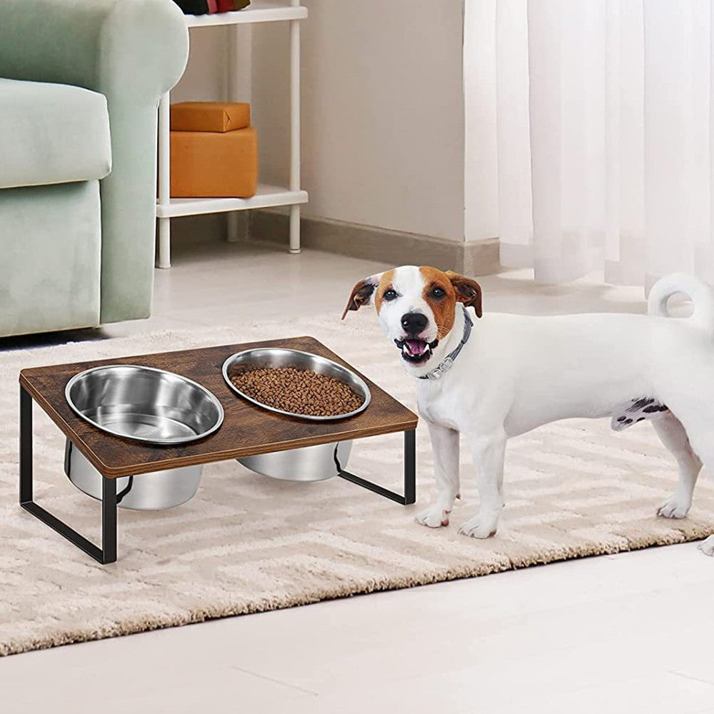 Pet Iron Wood Feeding Stand Bowl Rack Organizer