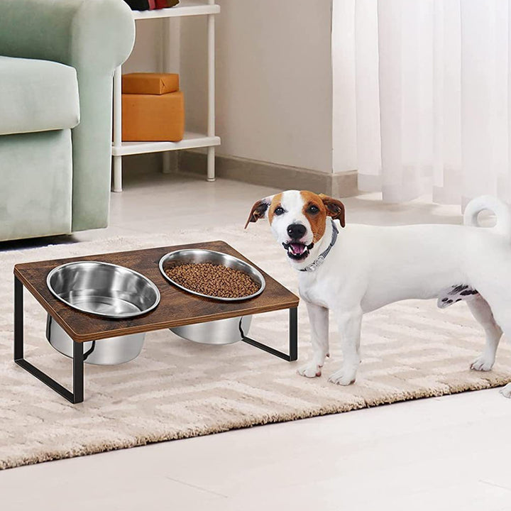 Pet Iron Wood Feeding Stand Bowl Rack Organizer