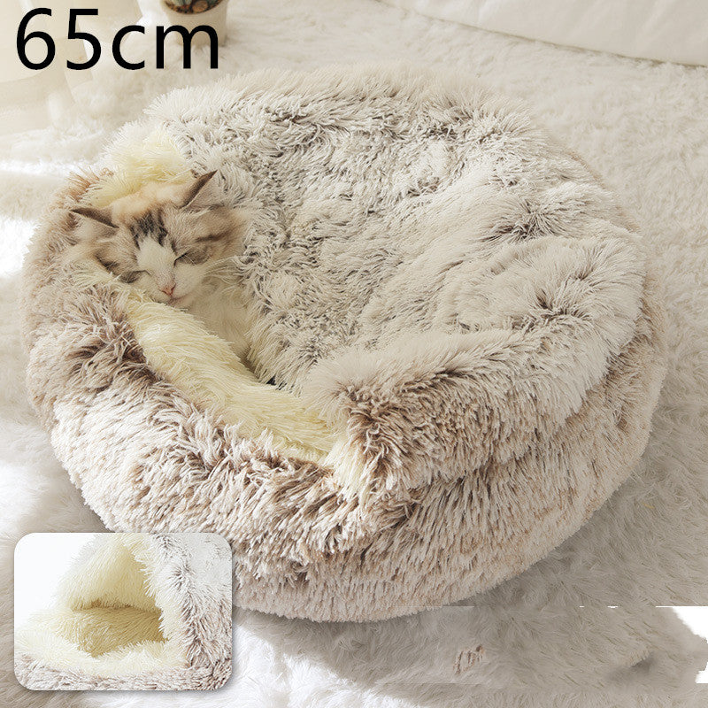 Pet 2 In 1 Plush Winter Bed Round Warm Sleeping House