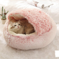 Pet 2 In 1 Plush Winter Bed Round Warm Sleeping House