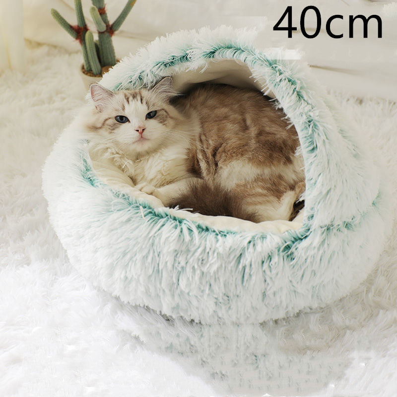Pet 2 In 1 Plush Winter Bed Round Warm Sleeping House