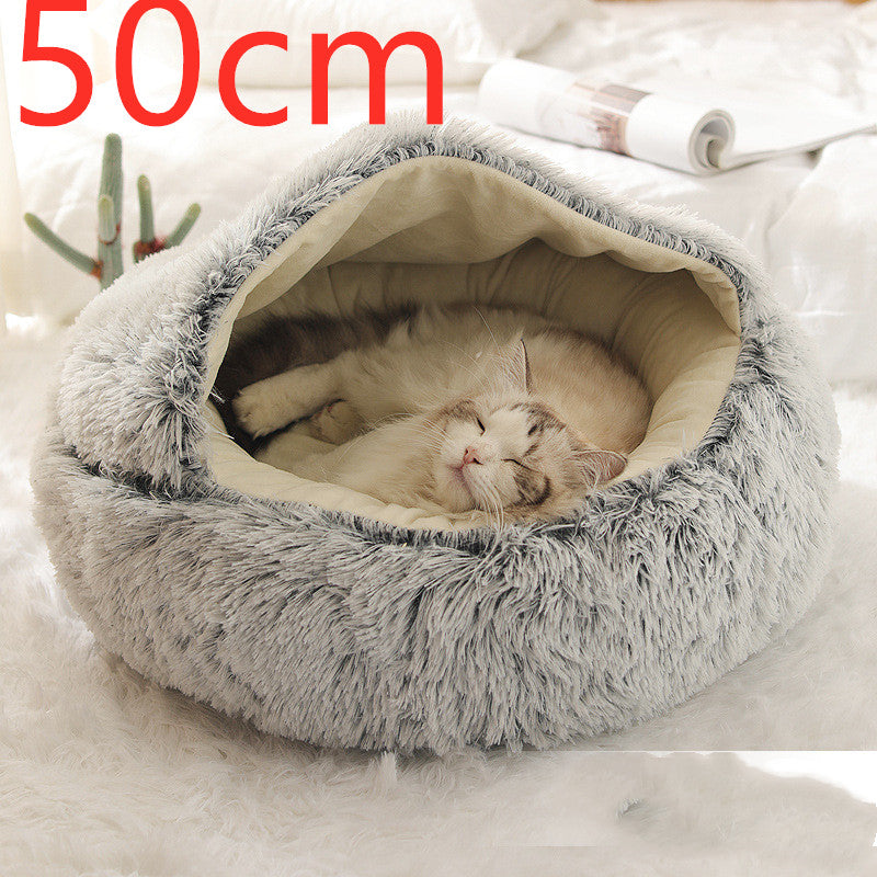 Pet 2 In 1 Plush Winter Bed Round Warm Sleeping House