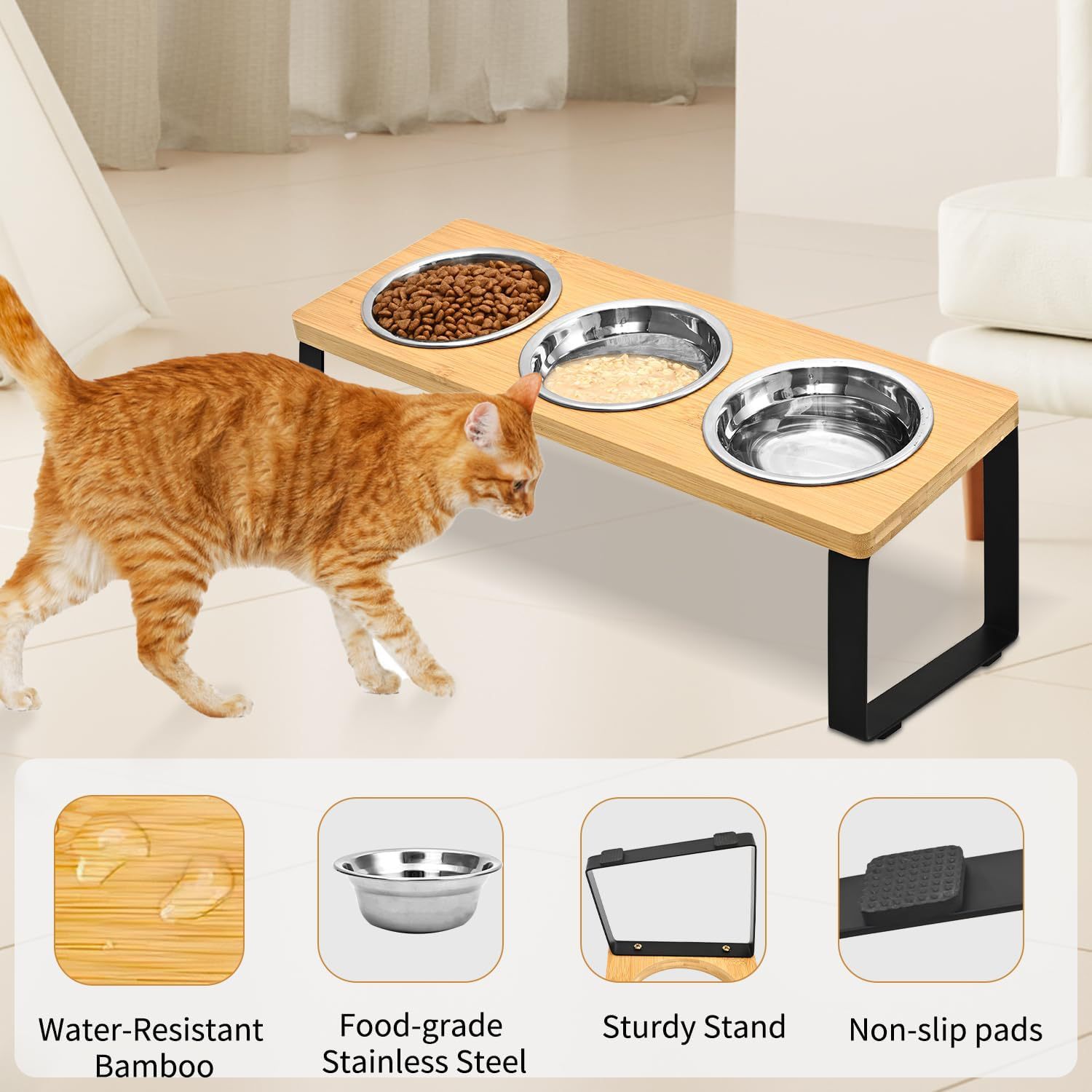 Pet Iron Wood Feeding Stand Bowl Rack Organizer