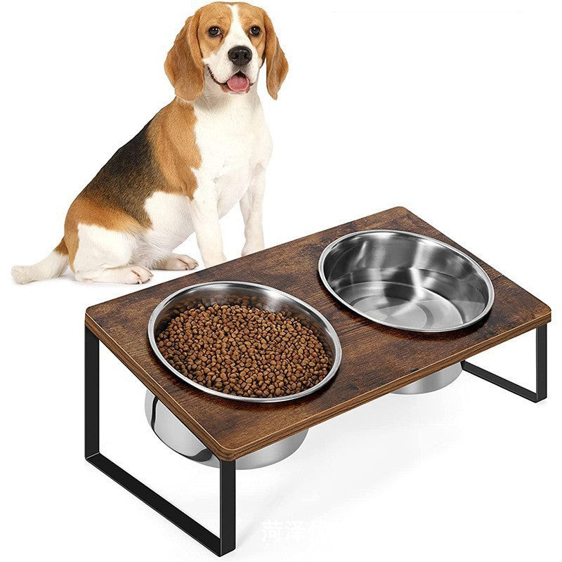 Pet Iron Wood Feeding Stand Bowl Rack Organizer