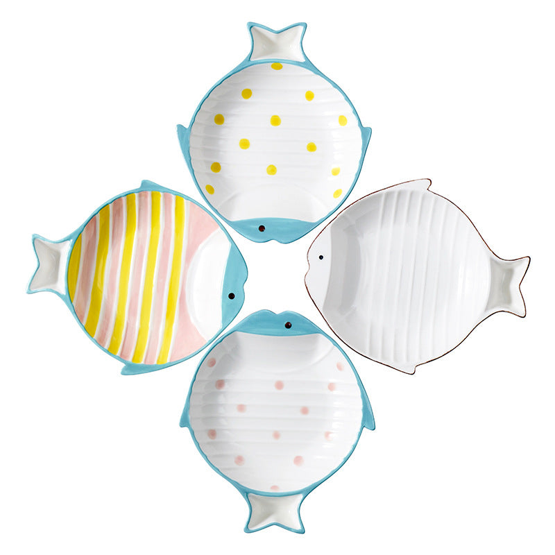 Pet Fish Shape Ceramic Feeding Bowl Food Dish