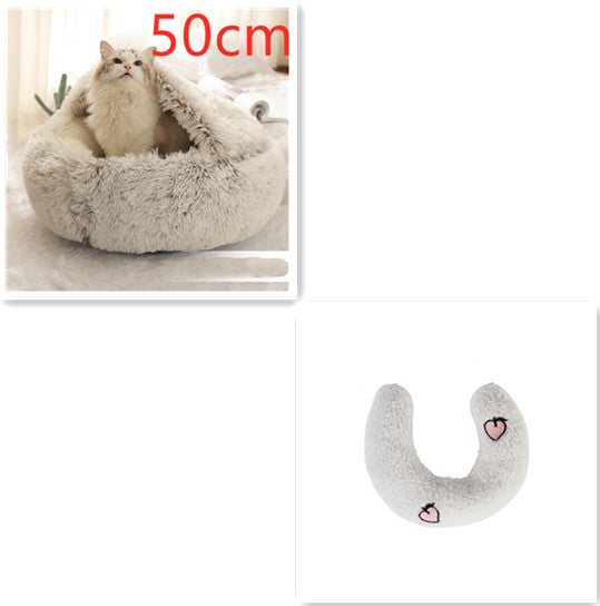 Pet 2 In 1 Plush Winter Bed Round Warm Sleeping House