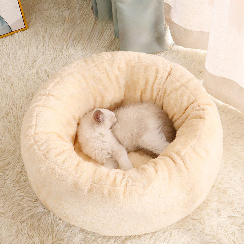 Pet Plush Donut Bed Round Warm Sleeping Cushion House