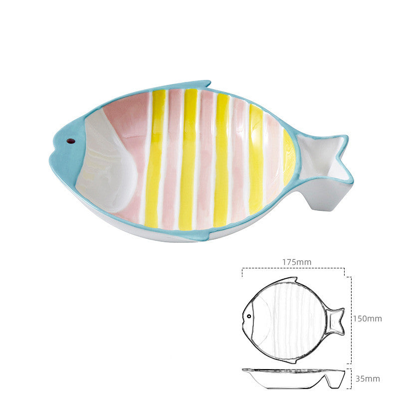 Pet Fish Shape Ceramic Feeding Bowl Food Dish