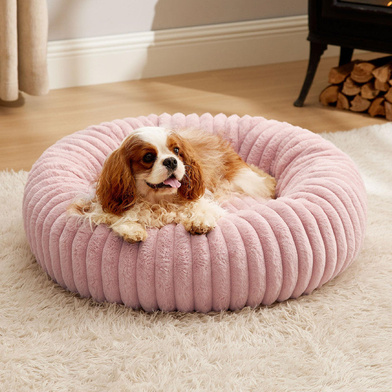 Pet Plush Winter Bed Vertical Stripe Warm Sleeping House