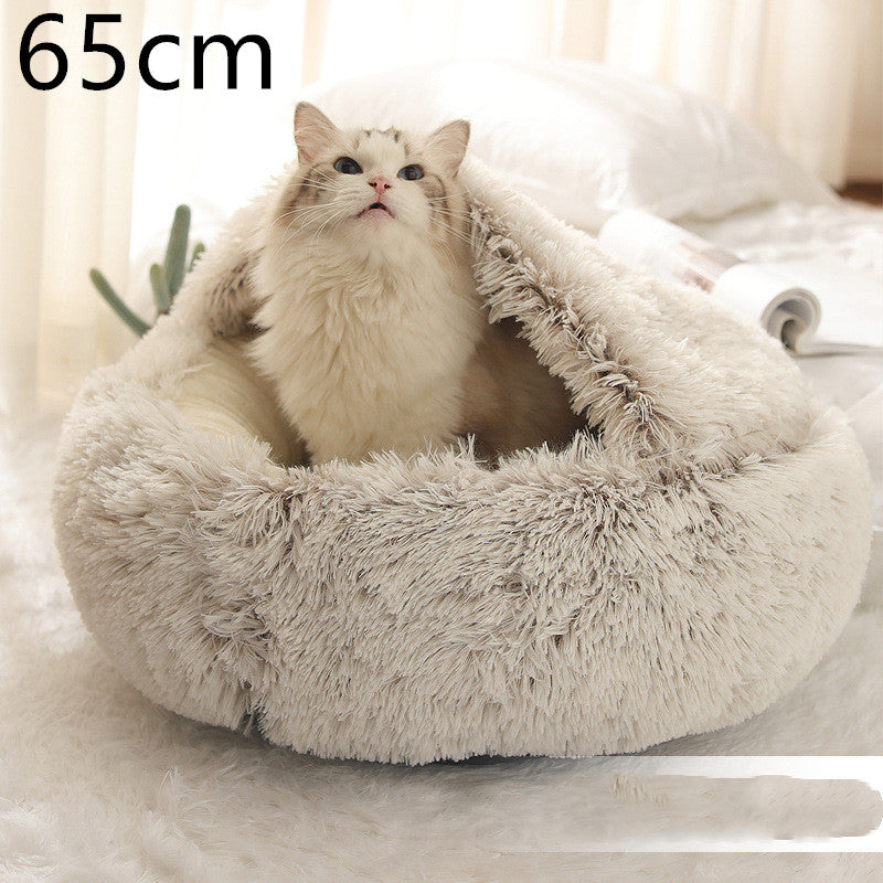 Pet 2 In 1 Plush Winter Bed Round Warm Sleeping House