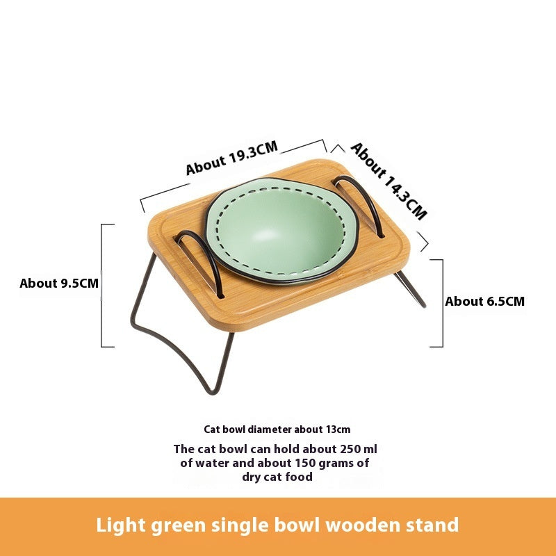 Pet Wooden Rack Ceramic Feeding Bowl Anti-Tumble Easy Clean Design