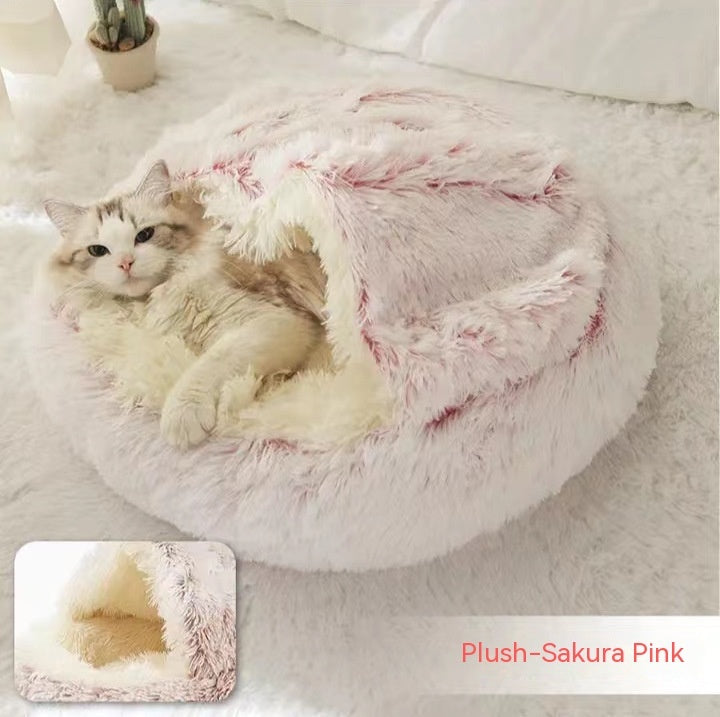 Pet 2 In 1 Plush Winter Bed Round Warm Sleeping House