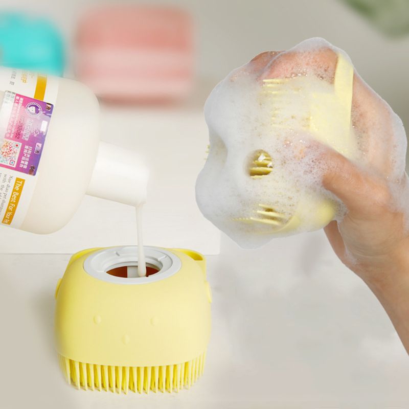 Pet Bath Silicone Brush Shampoo Dispenser Grooming Comb