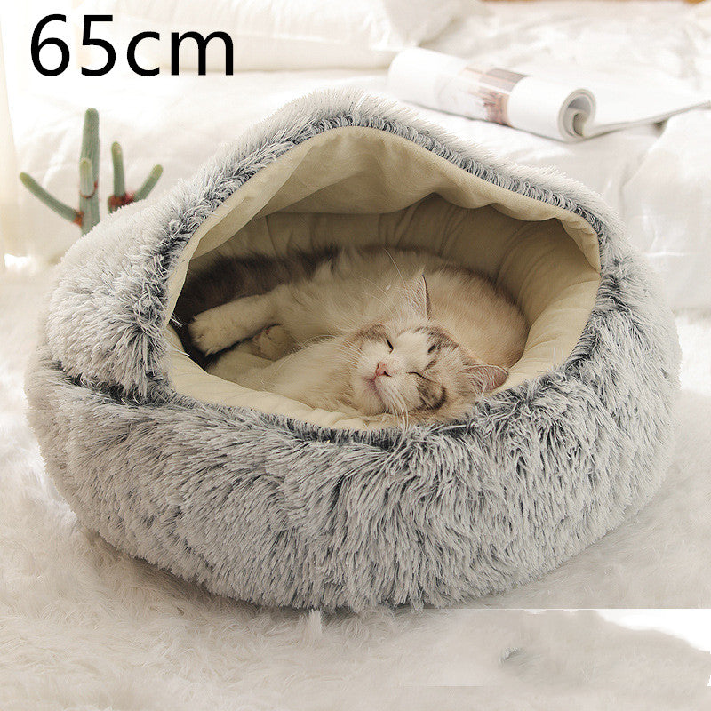 Pet 2 In 1 Plush Winter Bed Round Warm Sleeping House