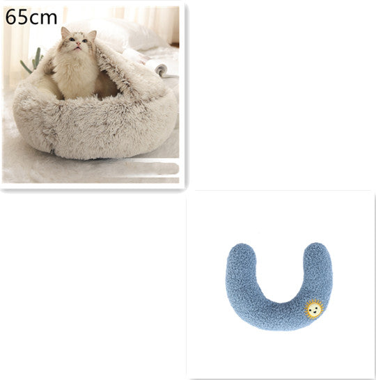 Pet 2 In 1 Plush Winter Bed Round Warm Sleeping House