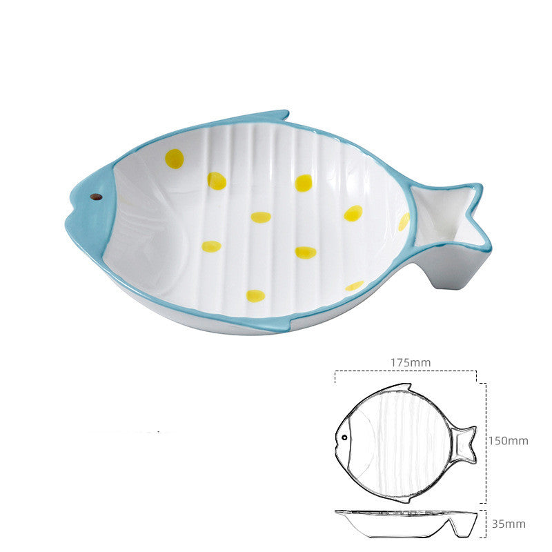 Pet Fish Shape Ceramic Feeding Bowl Food Dish