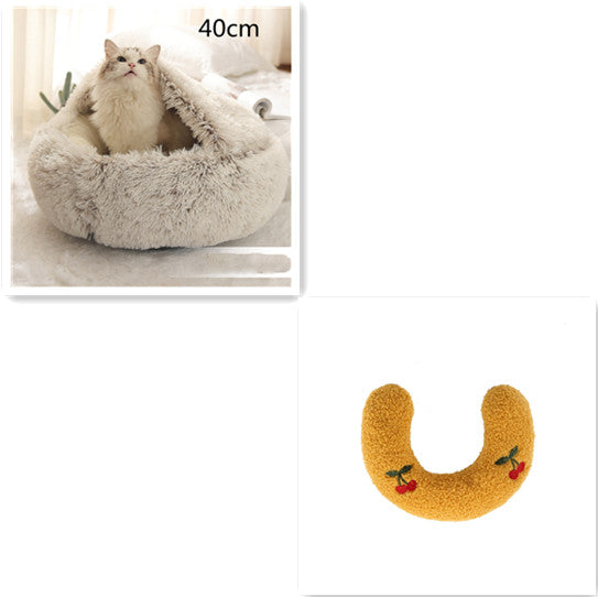 Pet 2 In 1 Plush Winter Bed Round Warm Sleeping House