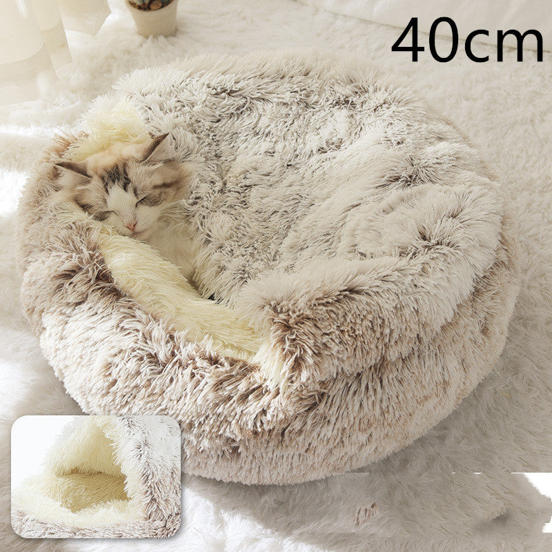 Pet 2 In 1 Plush Winter Bed Round Warm Sleeping House