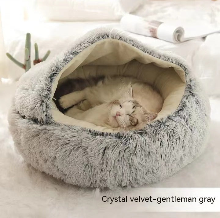 Pet 2 In 1 Plush Winter Bed Round Warm Sleeping House