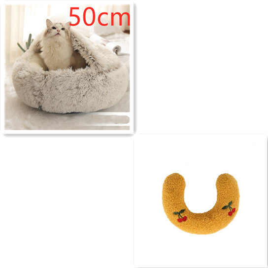Pet 2 In 1 Plush Winter Bed Round Warm Sleeping House