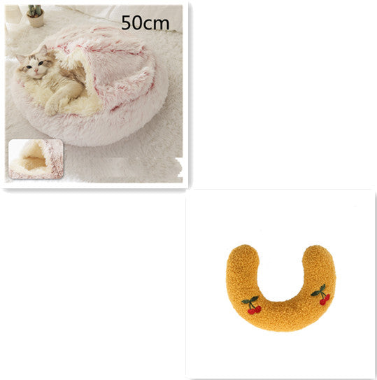Pet 2 In 1 Plush Winter Bed Round Warm Sleeping House