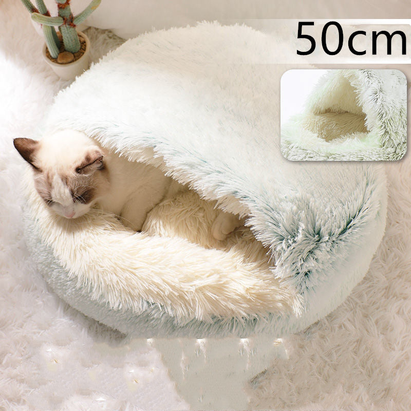 Pet 2 In 1 Plush Winter Bed Round Warm Sleeping House