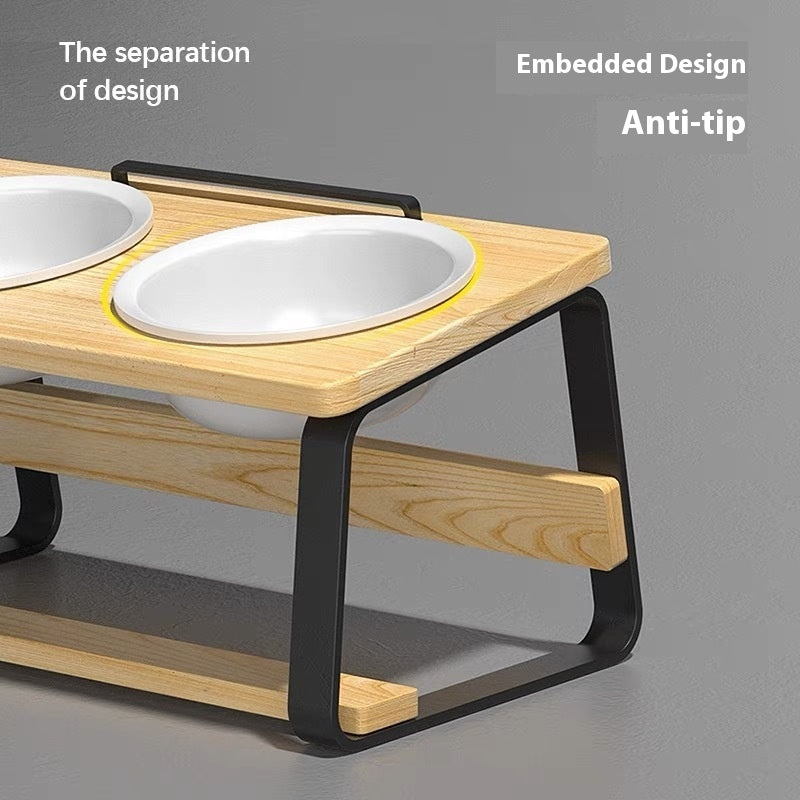 Pet Ceramic Double Bowl Elevated Feeding Water Bowl