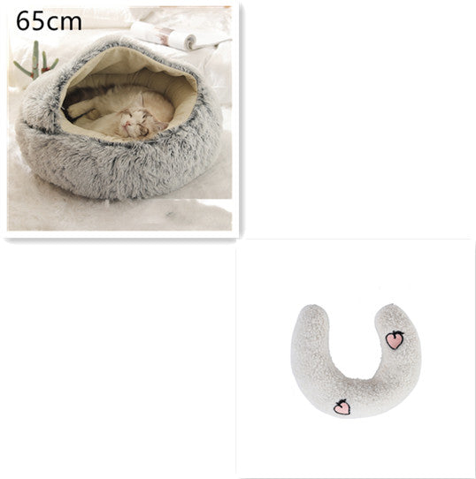 Pet 2 In 1 Plush Winter Bed Round Warm Sleeping House