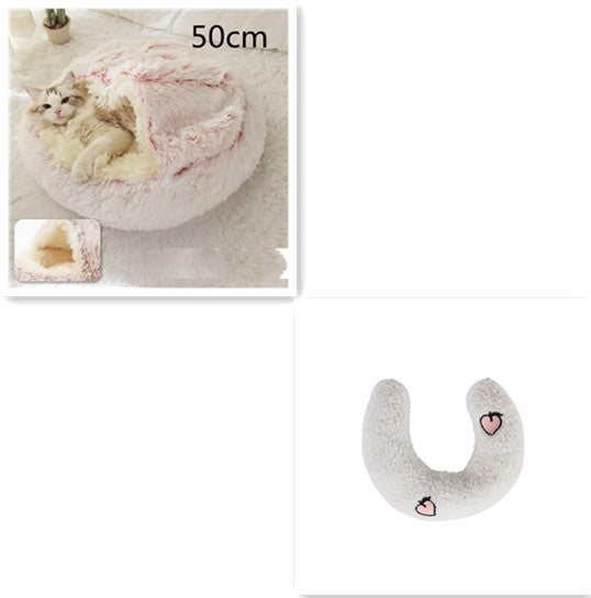 Pet 2 In 1 Plush Winter Bed Round Warm Sleeping House