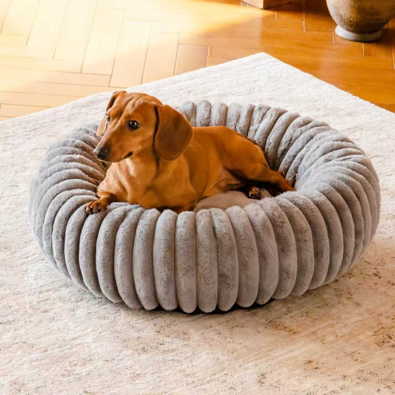 Pet Plush Winter Bed Vertical Stripe Warm Sleeping House