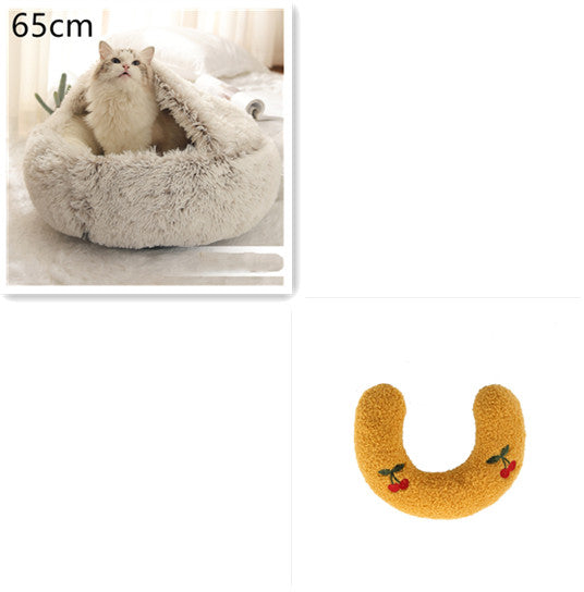 Pet 2 In 1 Plush Winter Bed Round Warm Sleeping House