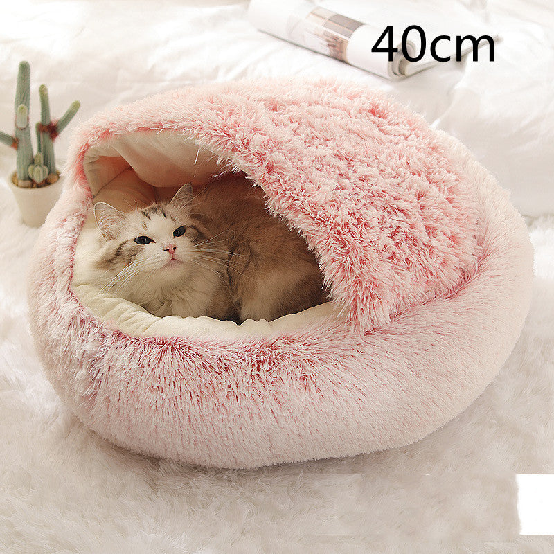 Pet 2 In 1 Plush Winter Bed Round Warm Sleeping House