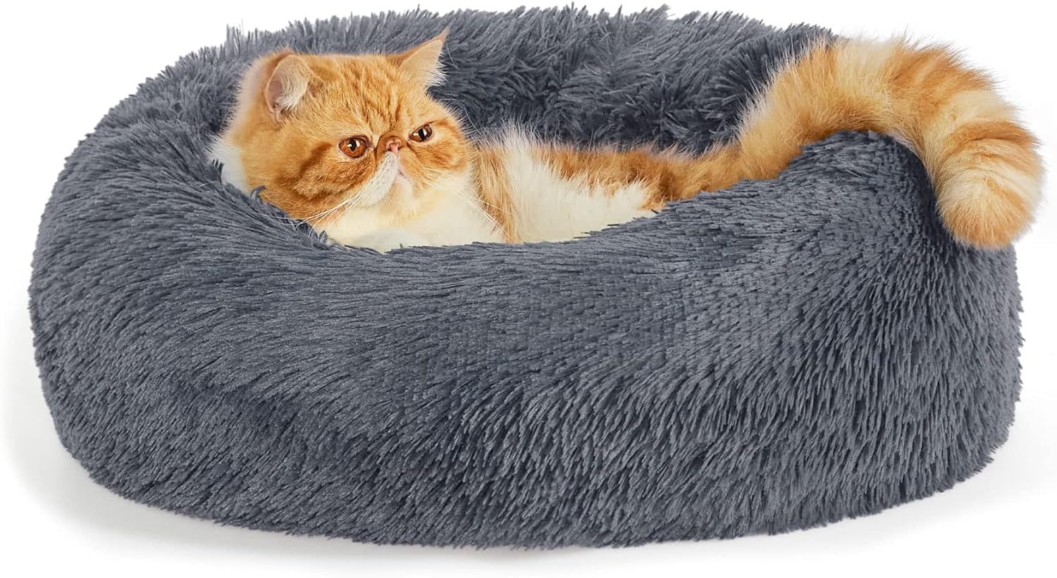 Pet Round Plush Bed Non Slip Fluffy Sleeping Cushion