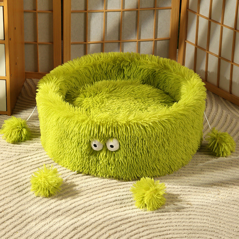 Warm Cute Pet Bed Round Nest With Play Teaser Pad