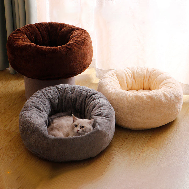 Pet Plush Donut Bed Round Warm Sleeping Cushion House