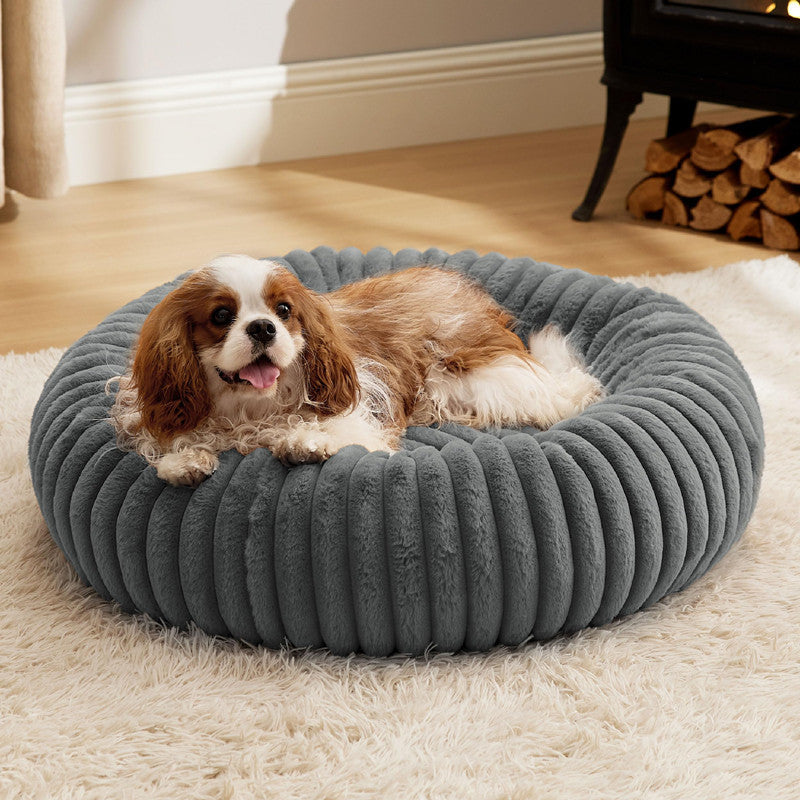 Pet Plush Winter Bed Vertical Stripe Warm Sleeping House