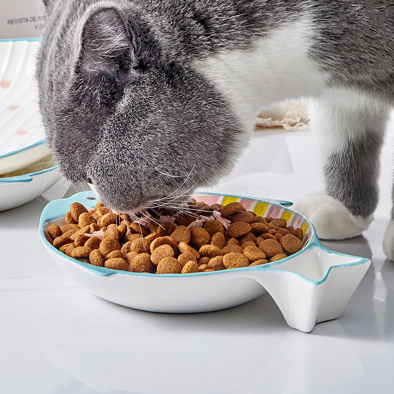Pet Fish Shape Ceramic Feeding Bowl Food Dish