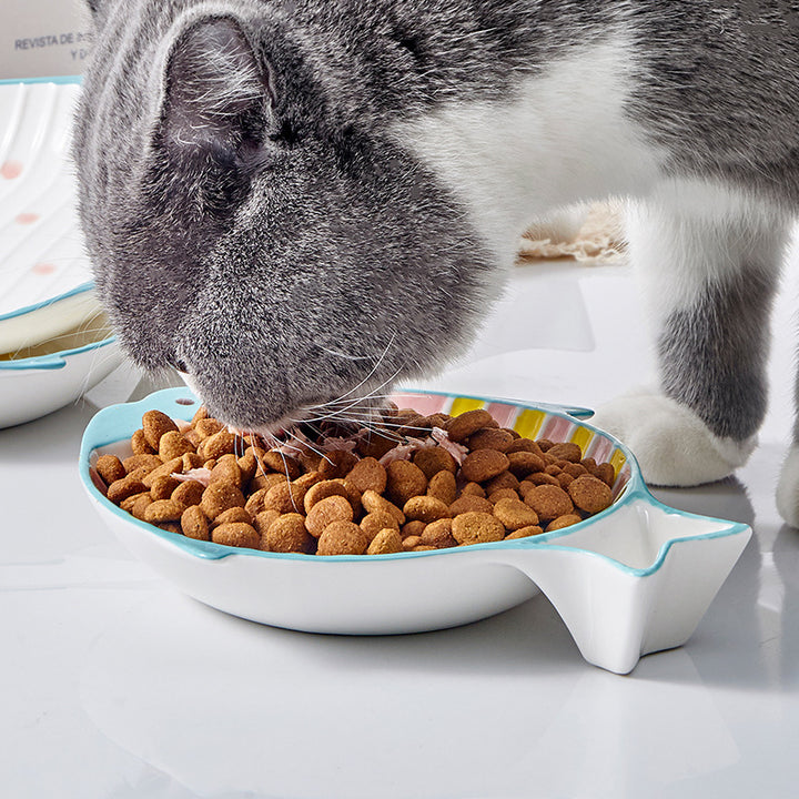 Pet Fish Shape Ceramic Feeding Bowl Food Dish